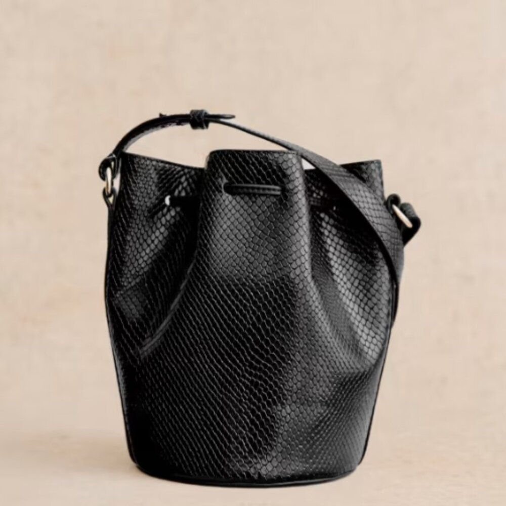 Sezane Black Textured Shoulder Bag